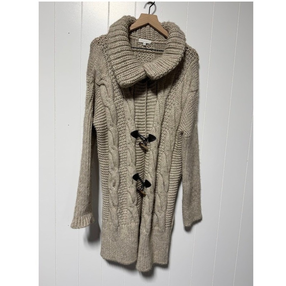 PAOLA MANFREDI Women's Cable Knit Duffle Cardigan Beige Size‎ M Made In Italy